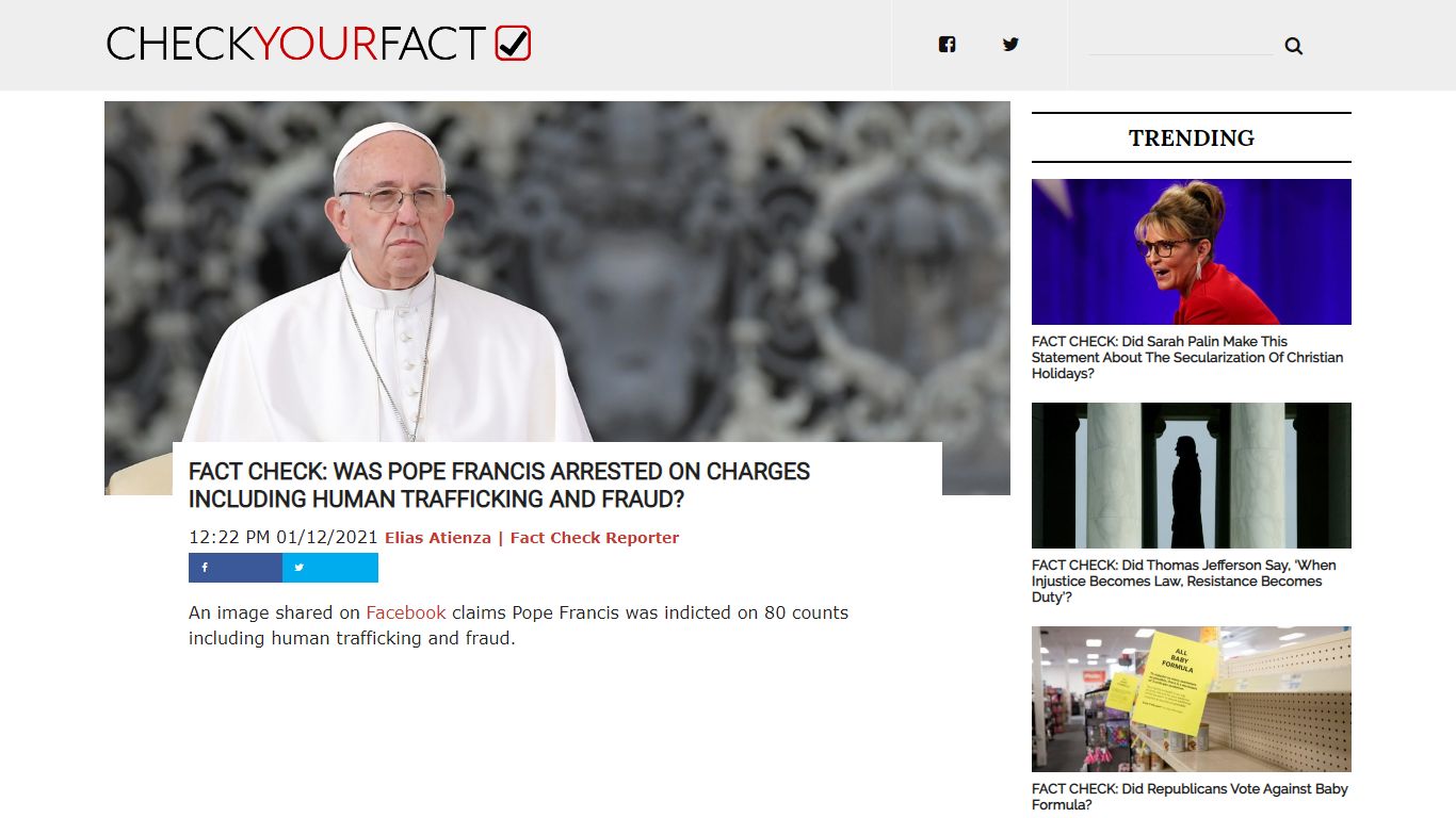 FACT CHECK: Was Pope Francis Arrested On Charges Including Human ...